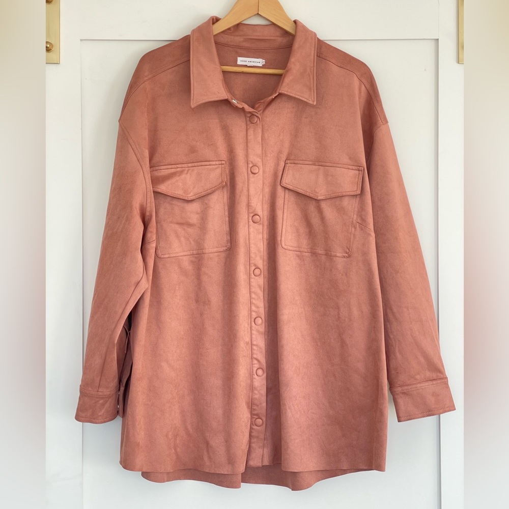 Good American Faux Suede Button up Women’s 5 or XXL Pink Neutral Shacket